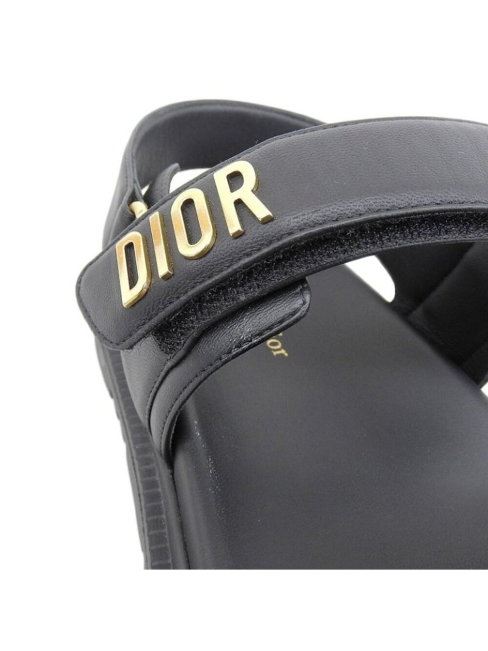 Dior Act Lambskin Metal Logo Back Strap Sandals Black Gold - Picture 4 of 6
